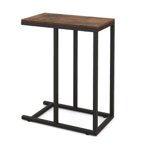 Costway Beistelltisch C-Form Sofatisch mit Metallgestell Braun