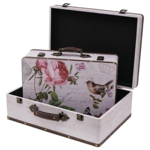 HMF VKO102 Vintage Vintage Koffer Truhe Holzkiste Holz 2er Set Versch Größen Deko Rose