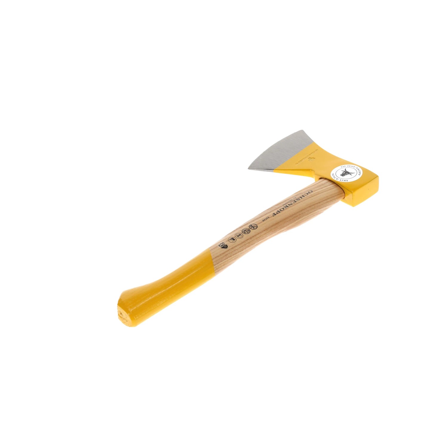 Ochsenkopf Forstbeil 235 E-0802 OX, 800 g, mit Eschenholzstiel und gelbem Griff.