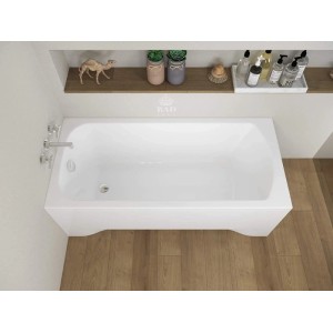 Weiße rechteckige KOLMAN Acryl-Badewanne 150x70 cm mit Ablauf, im modernen Badezimmer.