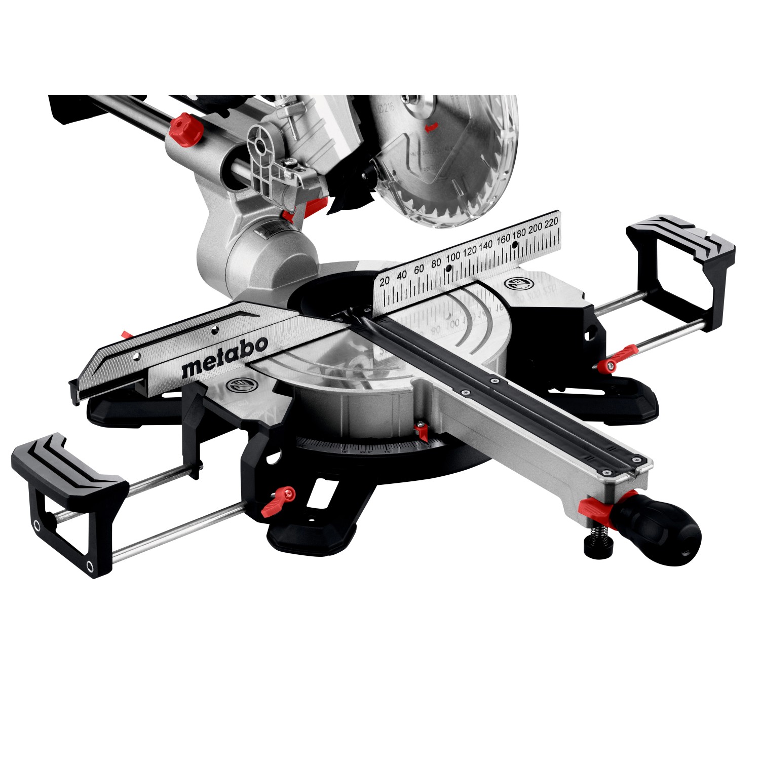 Metabo Kappsäge KGS 216 M Set: Zug-, Kapp- und Gehrungssäge mit Tischverbreiterung und Schnellspannzwinge.