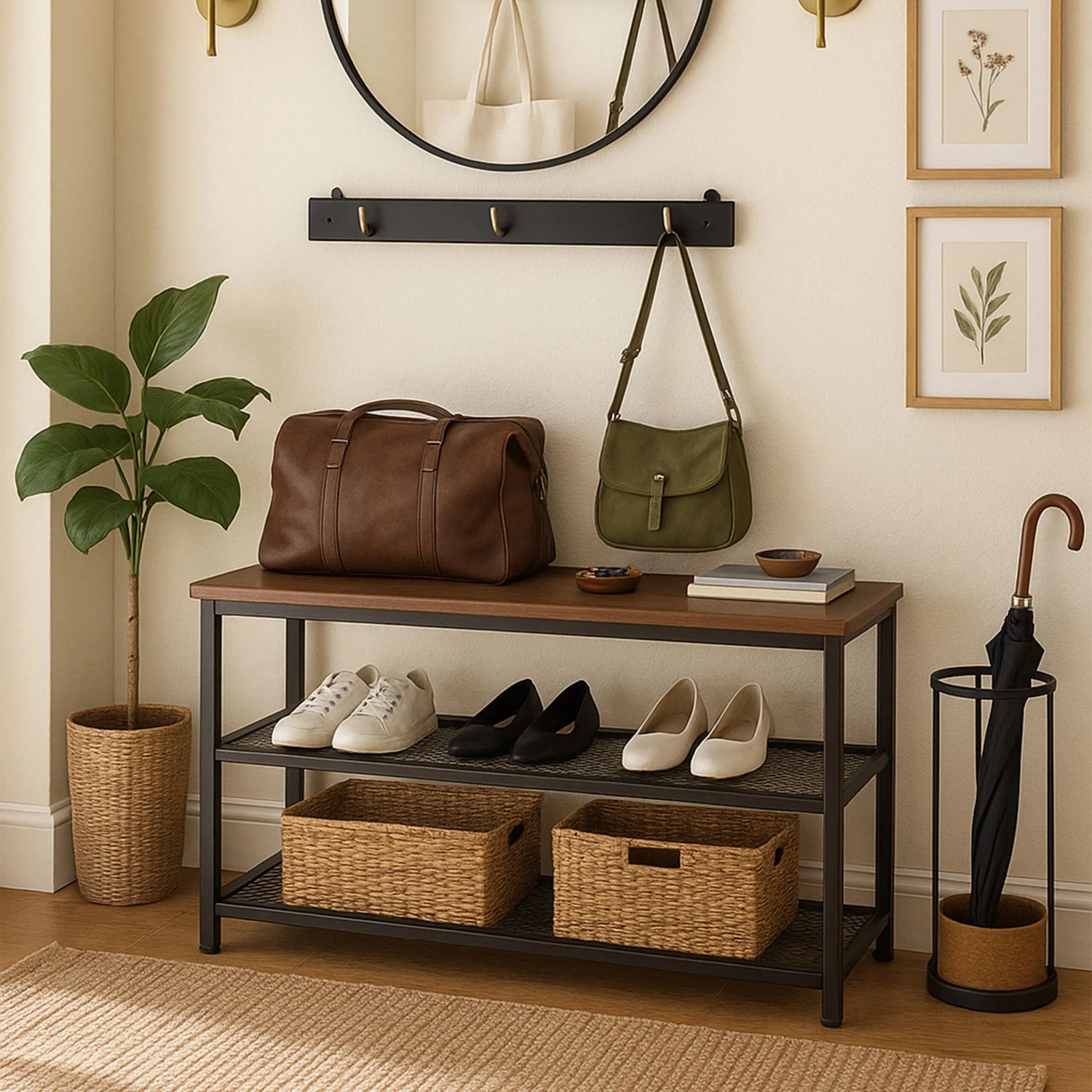 Relaxdays Schuhregal aus Eisen und MDF in Dunkelbraun für 6 Paar Schuhe im Flur.