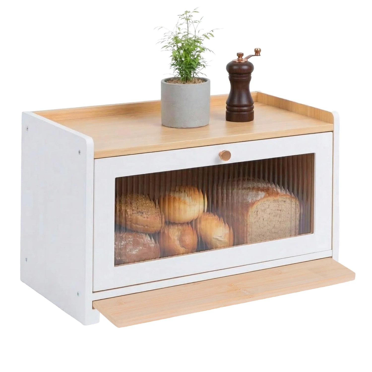 Relaxdays Brotkasten Bambus Weiß Mit Schneidebrett 26 x 40 x 25 cm