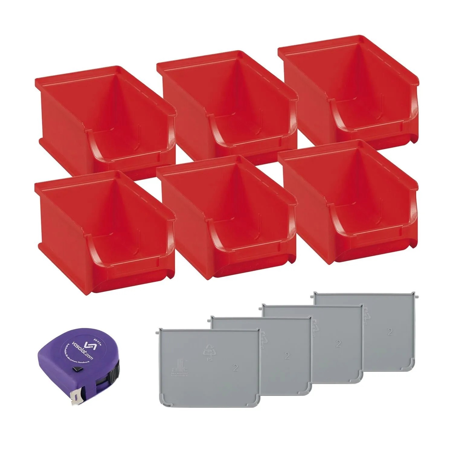 vasalat Set Stapelboxen Größe 2 160x102x75 mm Rot mit Trennsteg 6 Stück