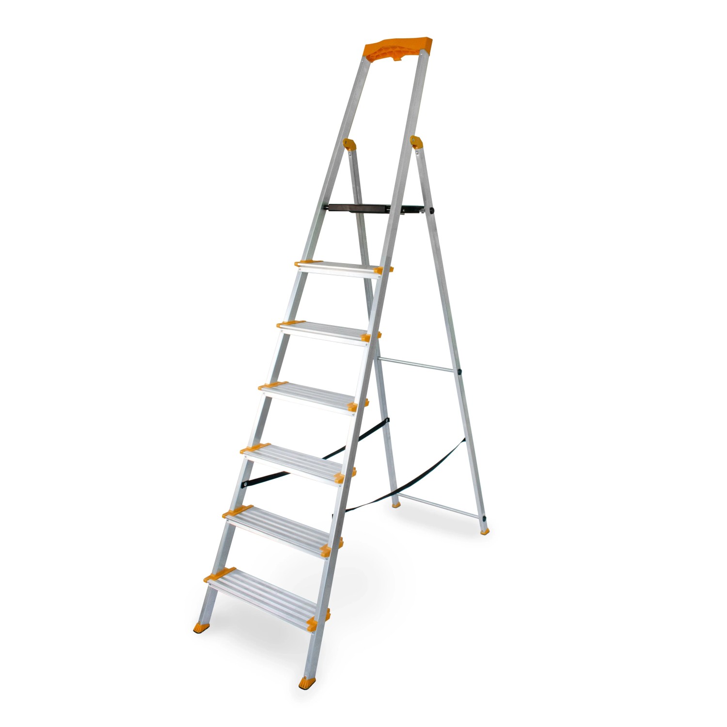 DRABEST Aluminium Haushaltsleiter Mit Ablage 7 Stufen Breitere Stufen