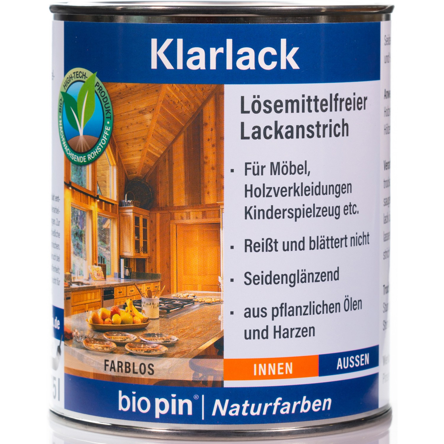 Biopin Klarlack Transparent seidenglänzend 750 ml