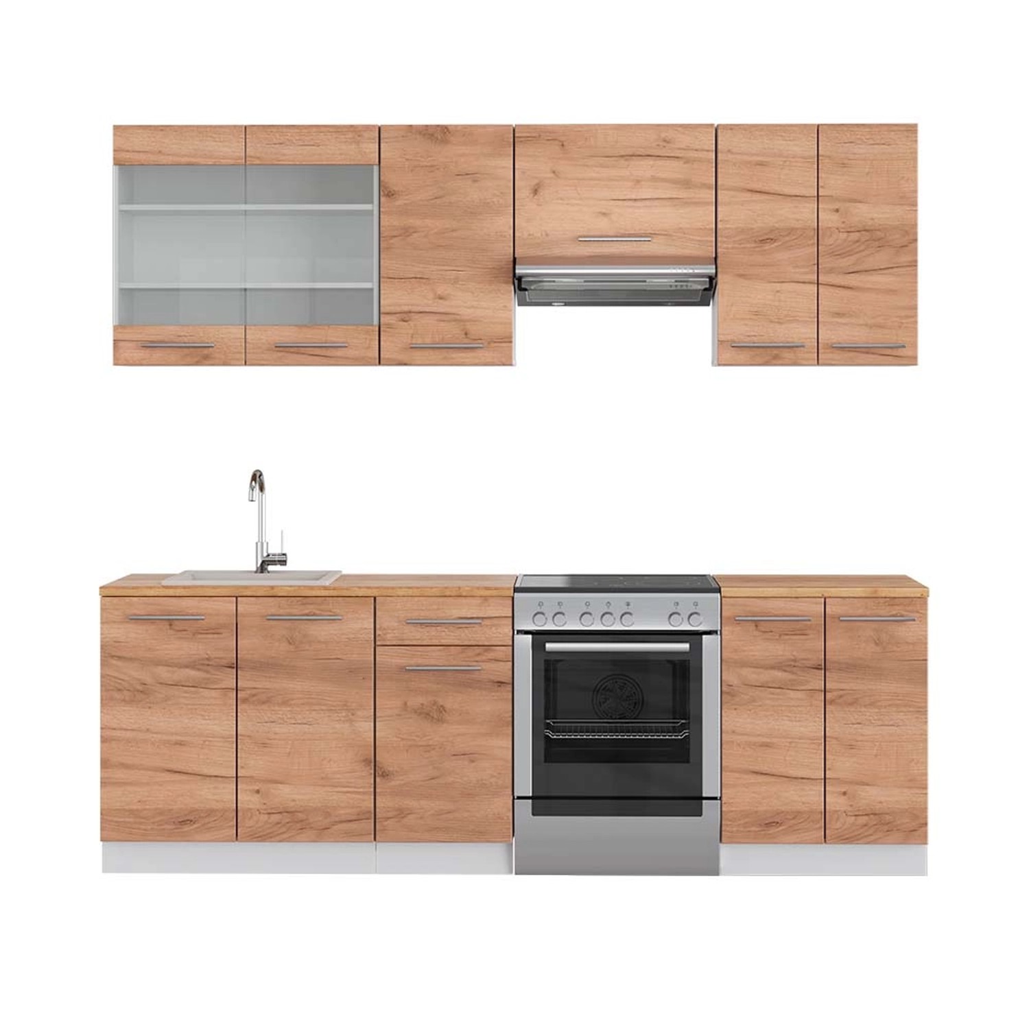 Vicco Fame-Line Küchenzeile Goldkraft Eiche/Weiß 240 cm AP Eiche günstig online kaufen