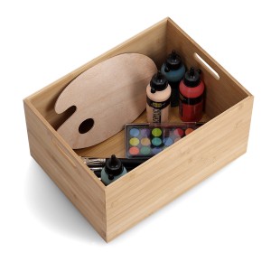 Zeller Aufbewahrungskiste aus Bambus (30x40x21cm) mit Malutensilien. Praktische Box in Natur.