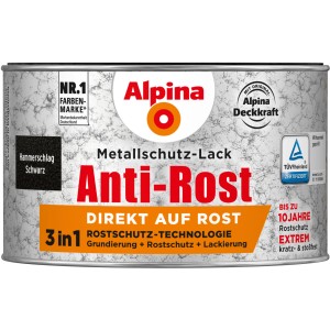 Dose Alpina Metallschutz-Lack Anti-Rost Schwarz Hammerschlag, 300ml. Rostschutzgrundierung, Lackierung in einem.