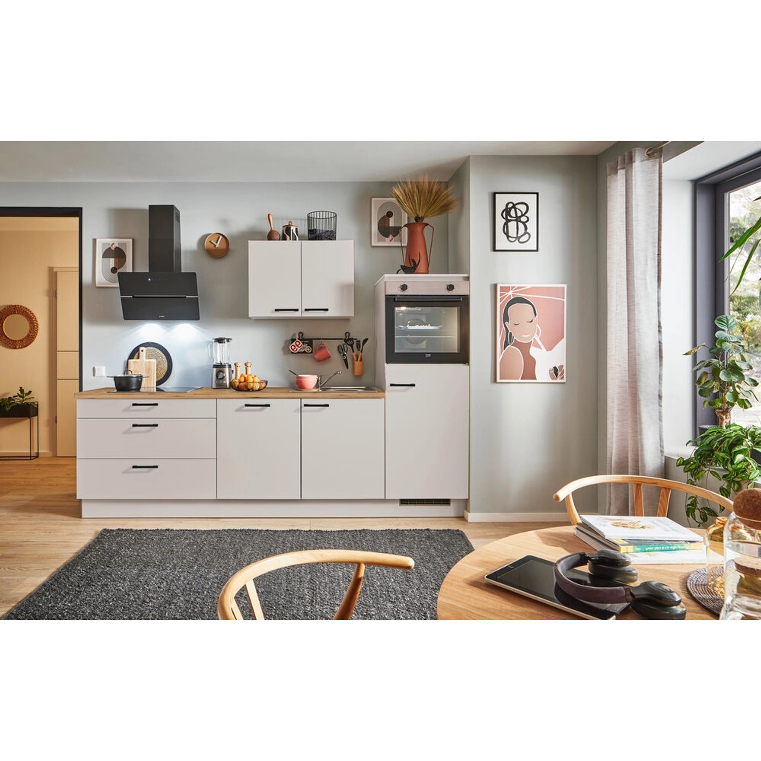 pino Küchenzeile 280 cm Kaschmirgrau Anschlag rechts 1 Geräteschrank günstig online kaufen