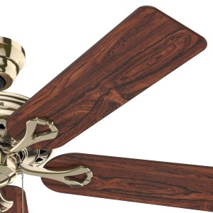 HUNTER Savoy Deckenventilator, 132 cm, Messing poliert, mit Holzdekor-Flügeln und Zugkette.
