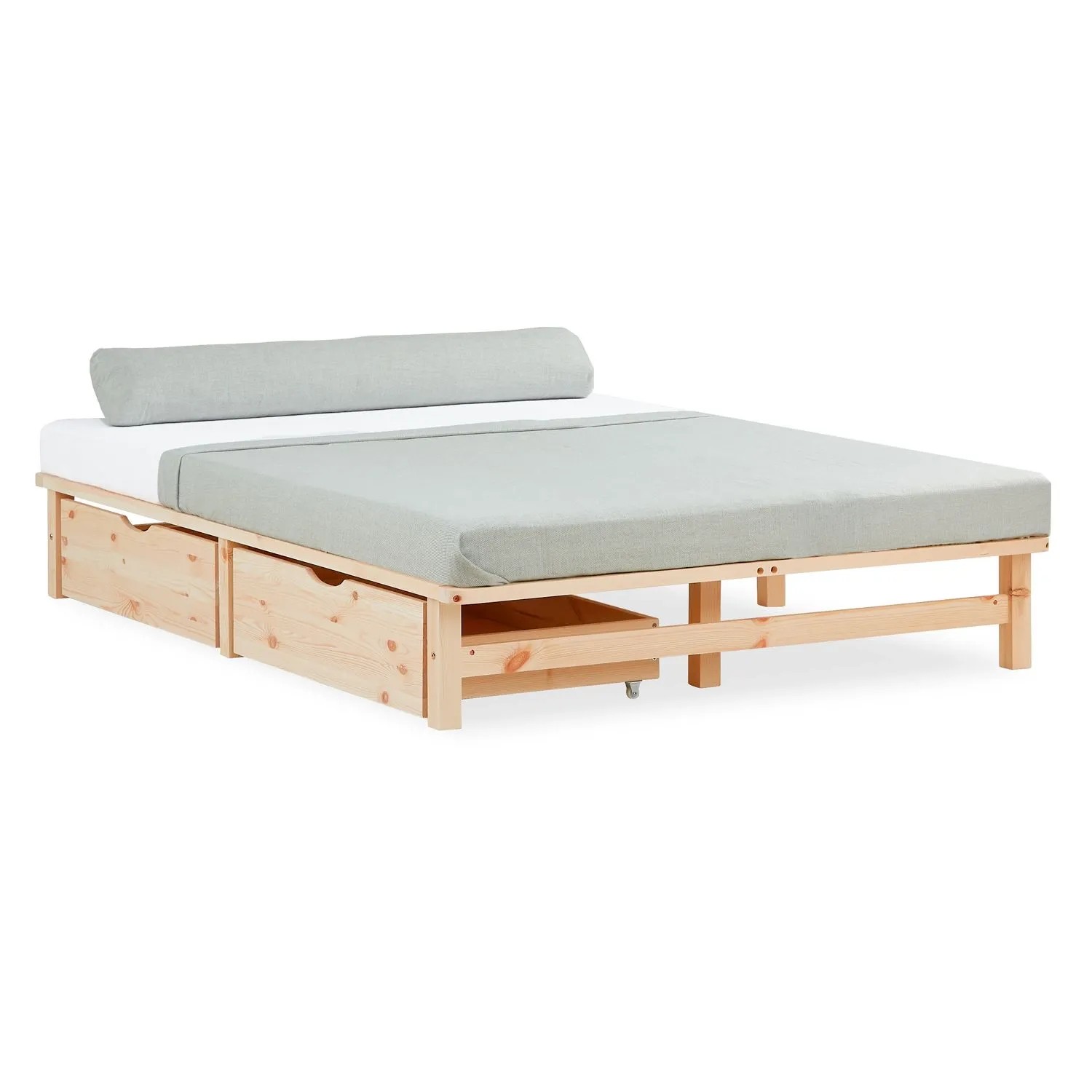 Homestyle4u Palettenbett 140 x 200 cm mit Lattenrost und Bettkästen in Braun 2286