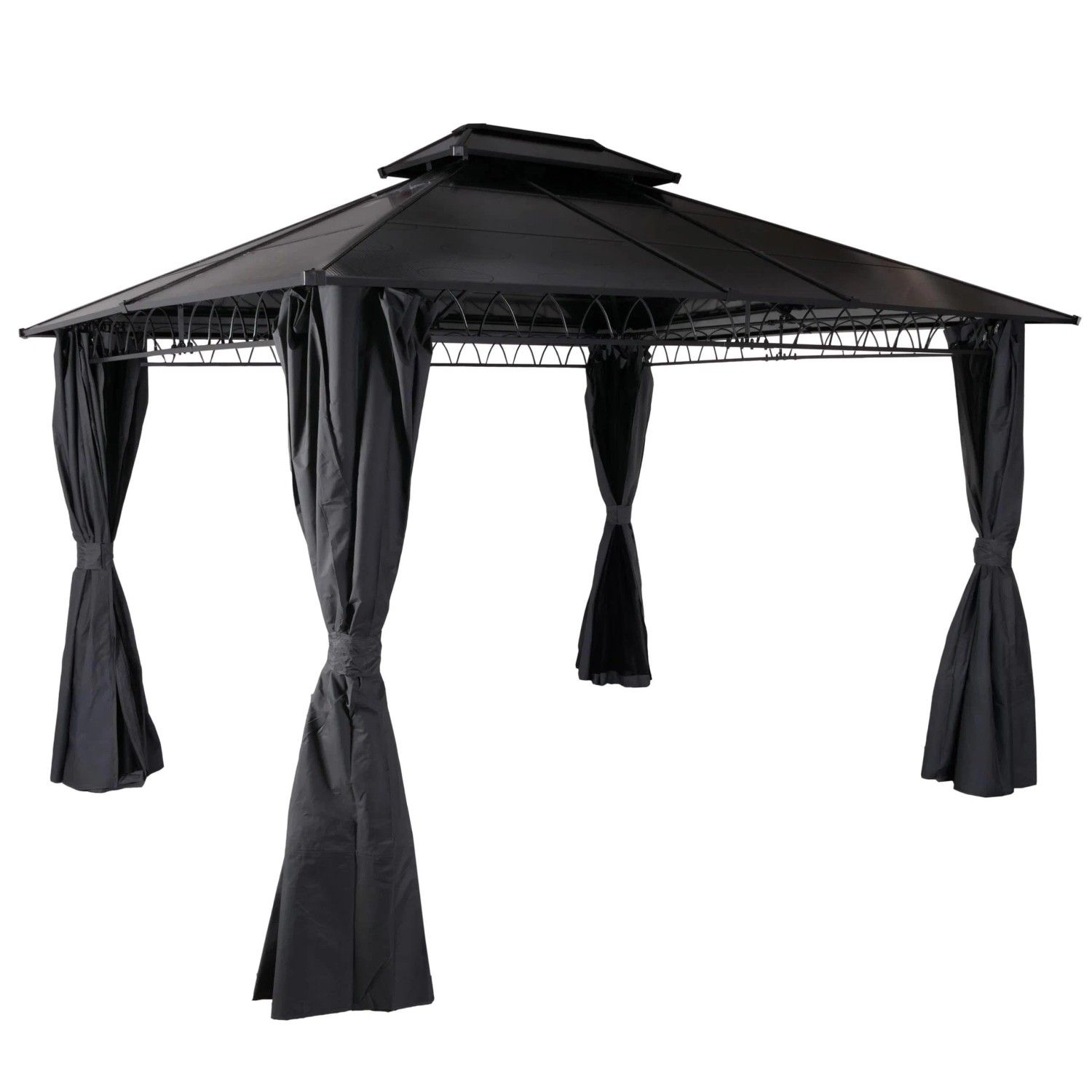 BERLINLODGE Hardtop Pergola HxBxT 290x360x300cm Pavillon Grau Aluminium Dachstreben 7cm-Stahlgestell Mit Seitenwand Und Moskitonetz
