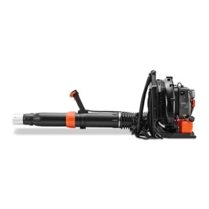 FUXTEC Benzin-Laubbläser FX-LBP185TPRO, schwarz-orange, mit langem Blasrohr, Bediengriff und Rucksacksystem.