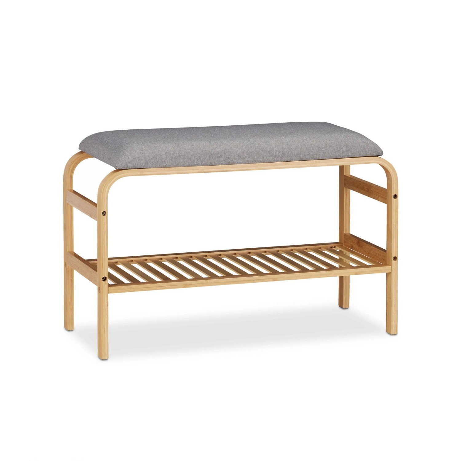 Relaxdays Schuhbank Bambus Stoff Natur Grau Gepolstert für 3 bis 6 Paar 46 cm x 69 cm x 30 cm 3,5 kg