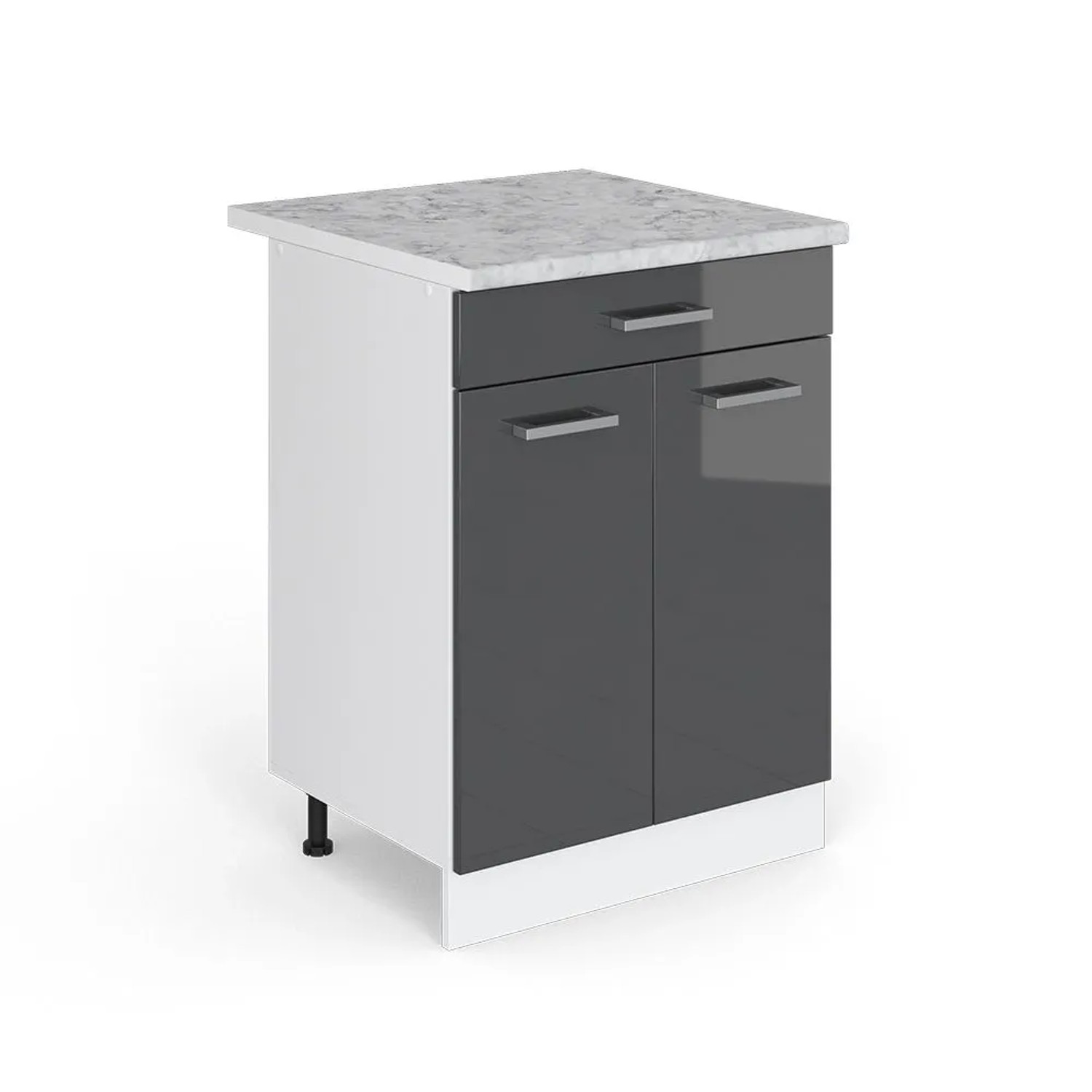Vicco Küchenunterschrank R-Line Anthrazit Hochglanz Weiß 60 cm mit Schublade AP Marmor
