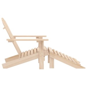 Adirondack-Gartenstuhl aus hellem Tannenholz mit passendem Fußteil, seitliche Ansicht.