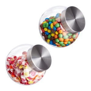 Relaxdays Bonbongläser 2er Set Glas Edelstahl Transparent Silber Luftdicht 16 x 16 x 11 cm 1,2 kg