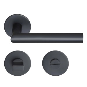 MeinTürgriff Drückergarnitur Toulouse Flachrosette Schwarz Matt Türdrücker WC