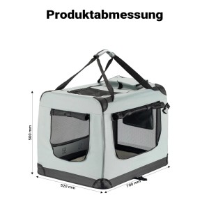 Graue faltbare Fudajo Hundebox & Katzenbox, 70x52x50 cm, mit Netzfenstern und Tragegriff für sicheren Transport.