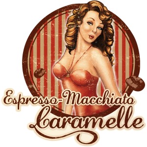 Wandtattoo Espresso-Caramelle 50x50 cm mit Pin-up-Motiv im Retro-Stil für die Wandgestaltung.