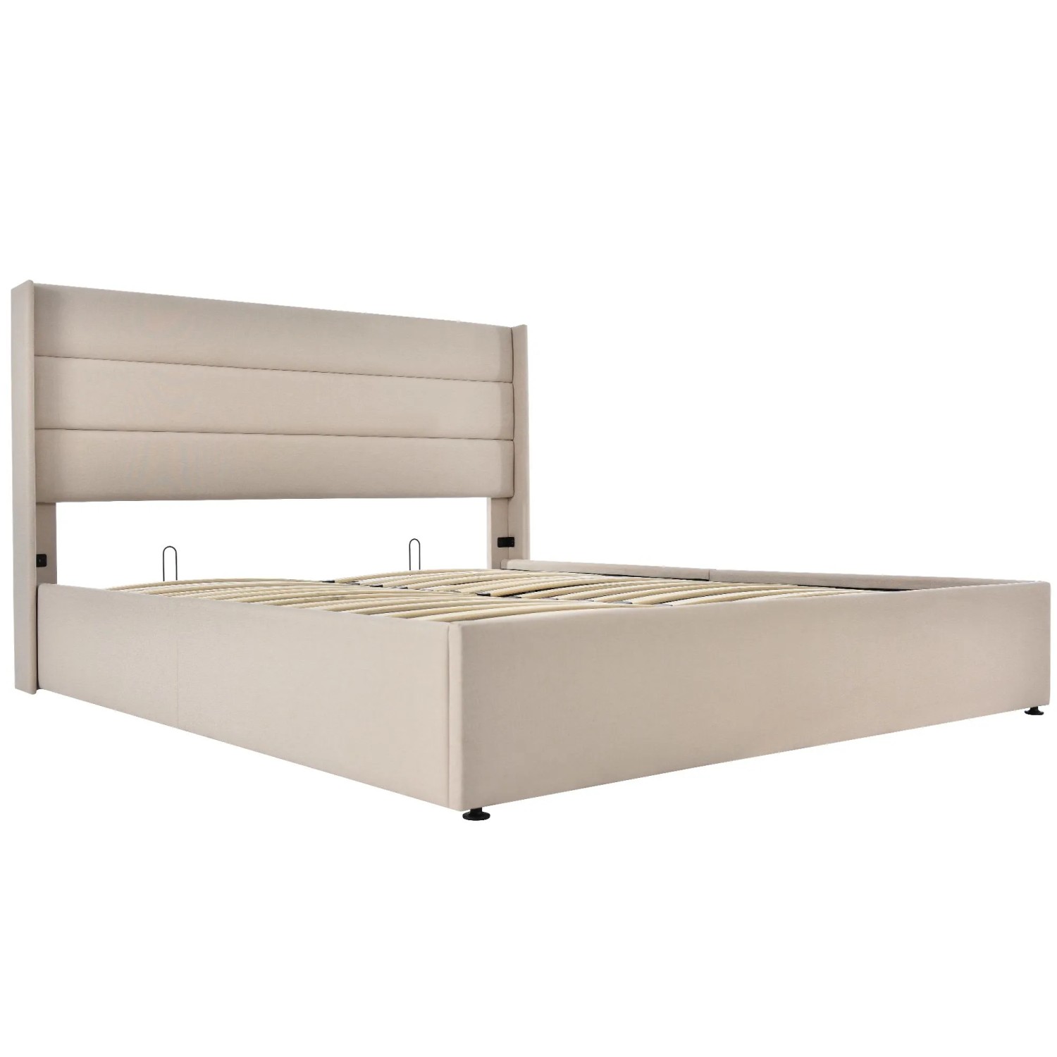 Merax Polsterbett 160x200 Beige Hydraulisch Leinen Stauraum