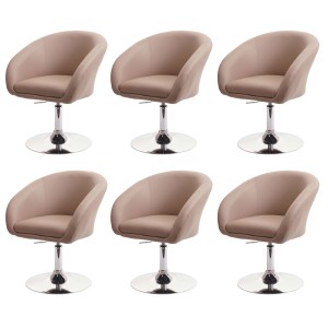 6er-Set: MCW Esszimmerstühle F19 in Taupe mit Kunstlederbezug und verchromtem Fuß.