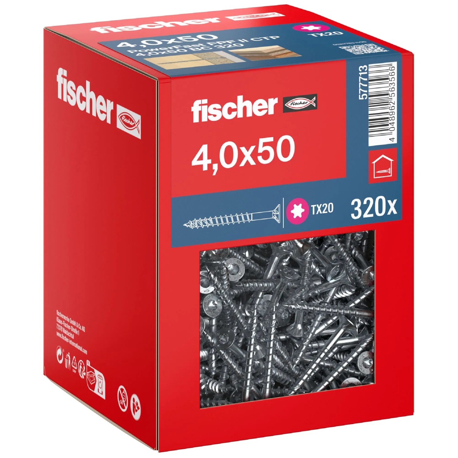 Fischer Schraube PowerFast II Senkkopf TX Teilgewinde Ø 4 x 50 mm 320 Stk