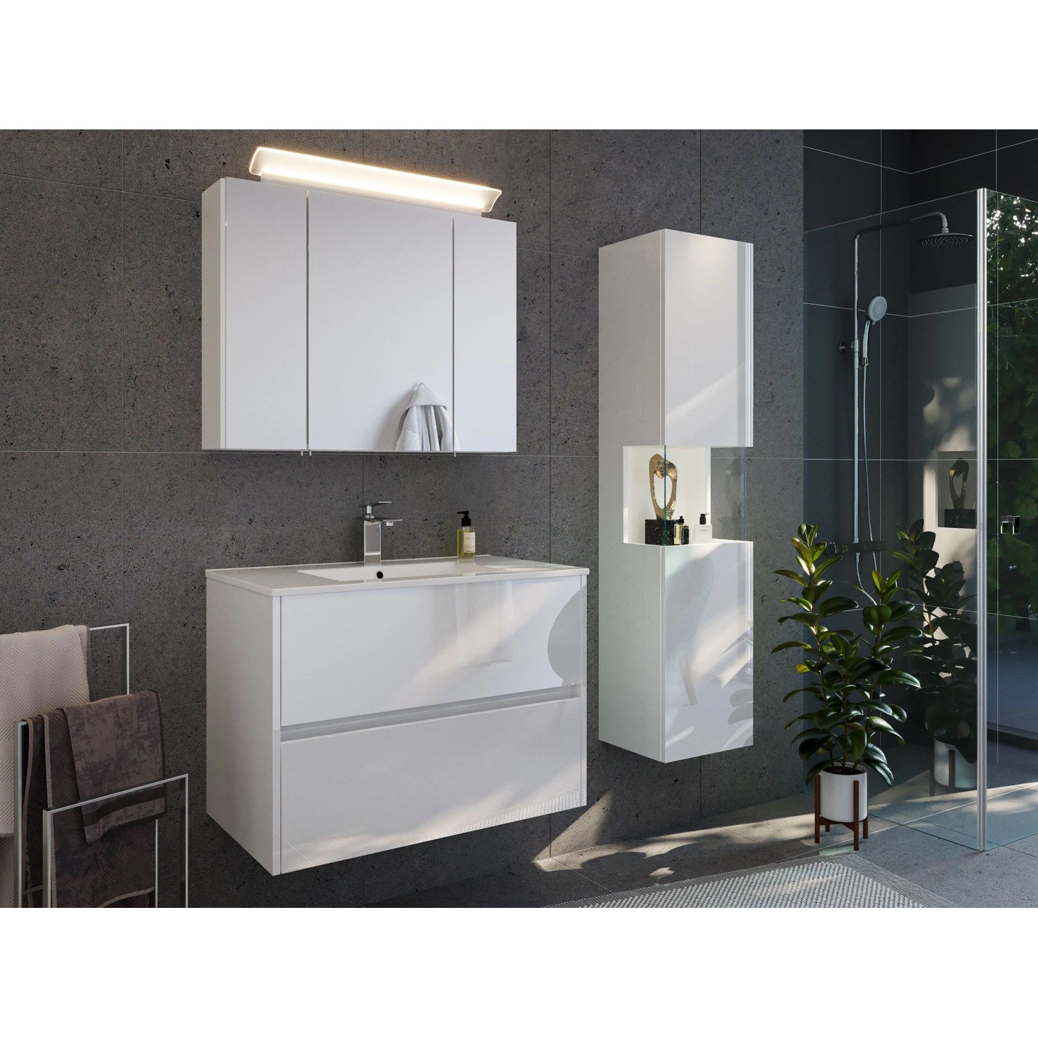 Posseik Badmöbelset Limes Weiß Hochglanz 80 cm 3 tlg