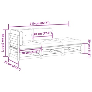 vidaXL 3-Tlg Garten-Sofagarnitur aus imprägniertem Kiefernholz mit Kissen, Maße