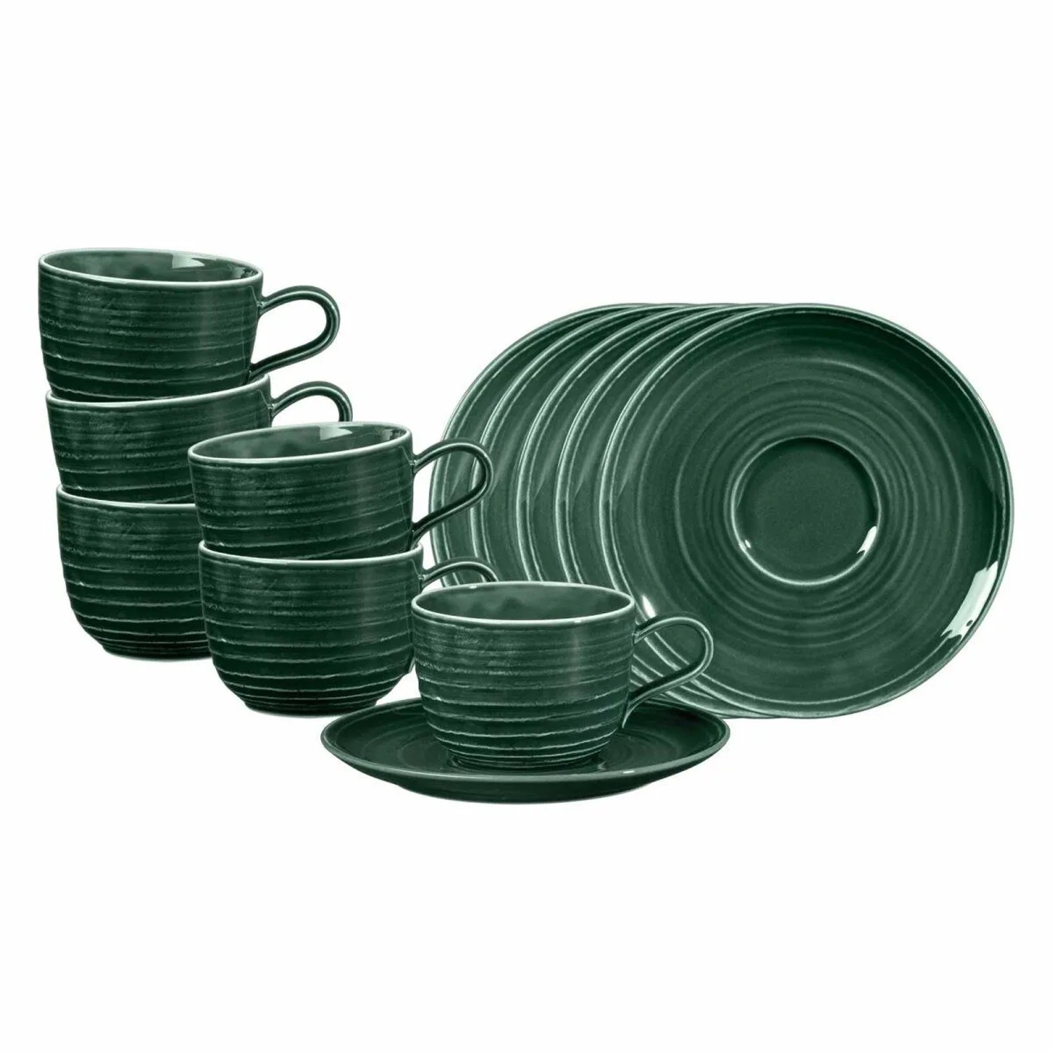 Seltmann Weiden Terra Kaffeetassen mit Untertassen 260 ml 6er Set Moosgrün