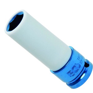 BGS Kraft Schoneinsatz, 17 mm, 1/2 Zoll, für Werkzeug-Sets, mit blauem Schaft und weißem Schutzmantel.