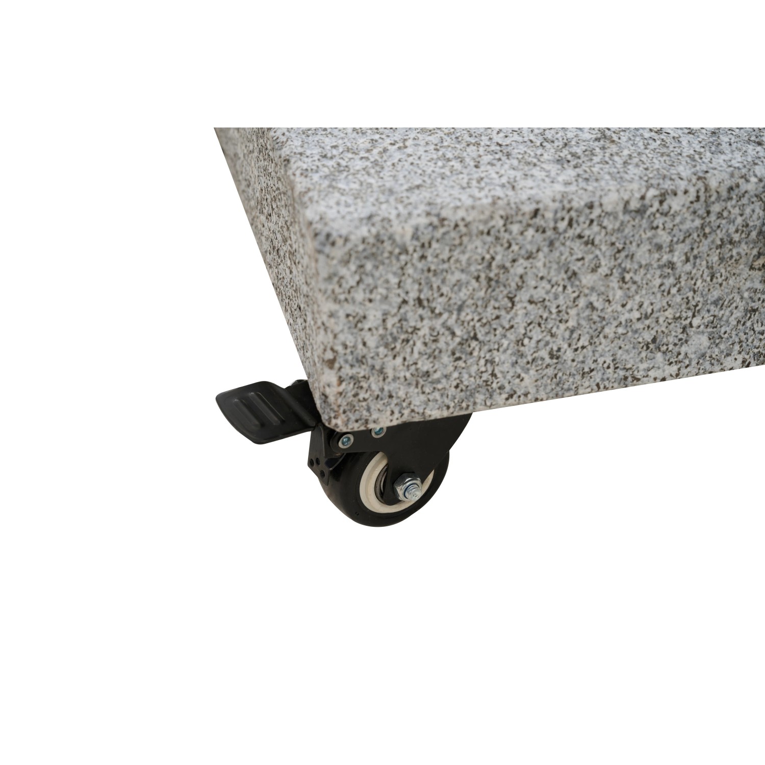 Detailaufnahme: Grauer Siena Garden Schirmständer Ennio (50 kg) mit Rad und Feststellbremse.