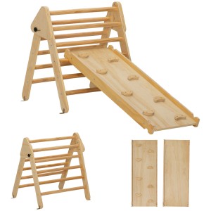 AIYAPLAY 2-in-1 Klettergerüst Set mit Rutsche und Kletterdreieck aus Holz für Kinder.