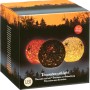 Papier Deko Kugel mit LED Lichtern und Spinnen in Orange, Schwarz und Weiß, 15x15x15cm.