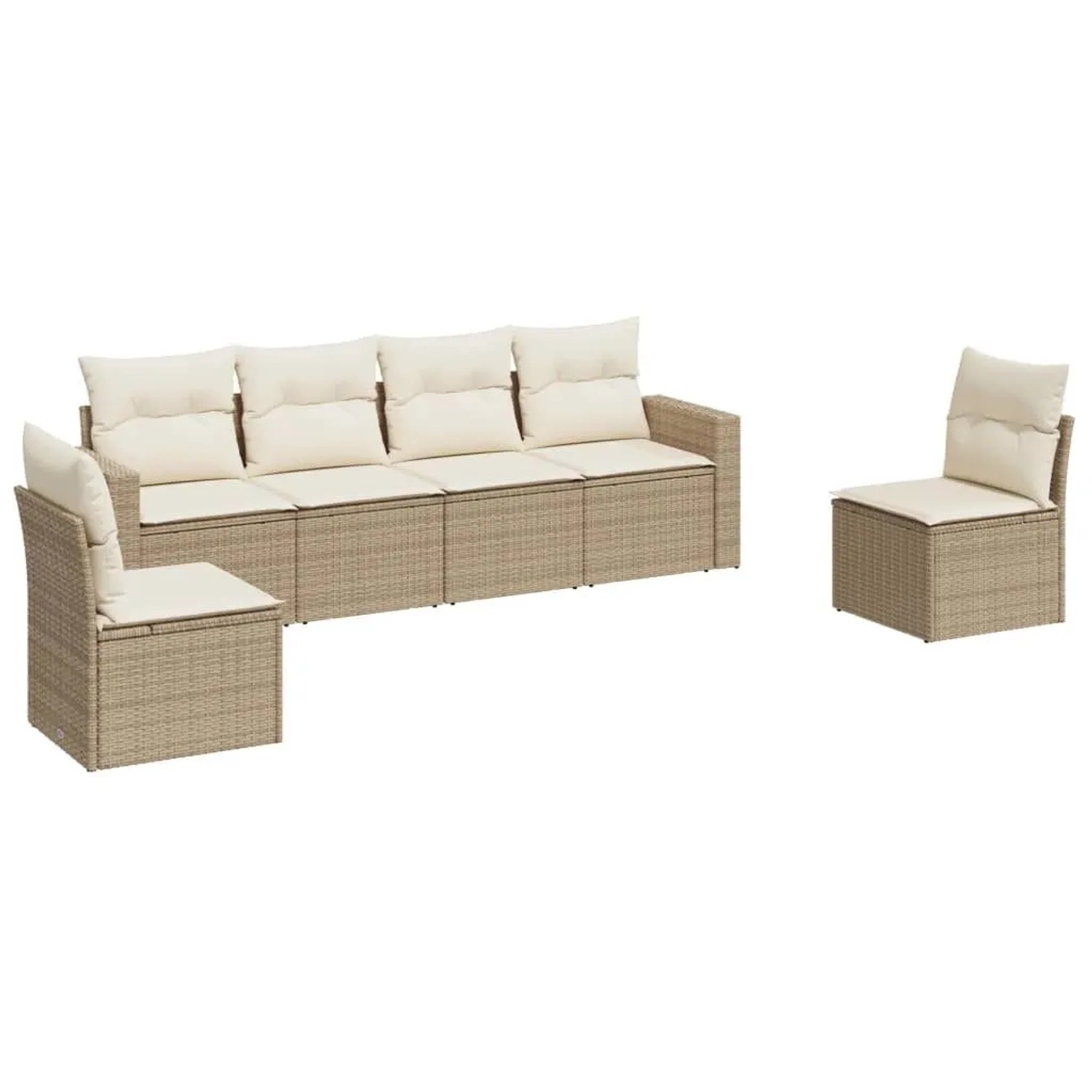 vidaXL 6-Tlg Garten-Sofagarnitur mit Kissen Beige Poly Rattan 3251145