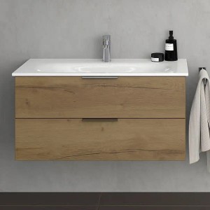 Steinkamp Waschtischunterschrank Living 2.0 Halifax Eiche mit GROHE Essence Waschtisch, 100 cm.