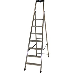 Krause Solido Stufen-Steh-Leiter mit 7 Stufen, Aluminiumleiter für Heimwerker.