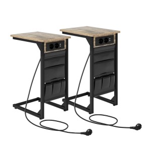 Costway 2er Set Beistelltisch mit Ladestation & USB Anschlüssen C-Form