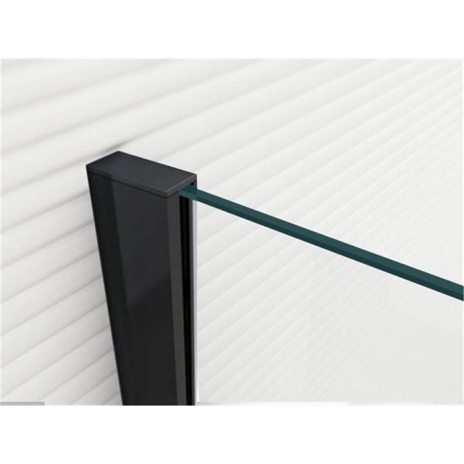 Detailaufnahme: Glaszentrum Hagen Black-Edition Walk-in Dusche mit Klarglas und schwarzem Rahmen.