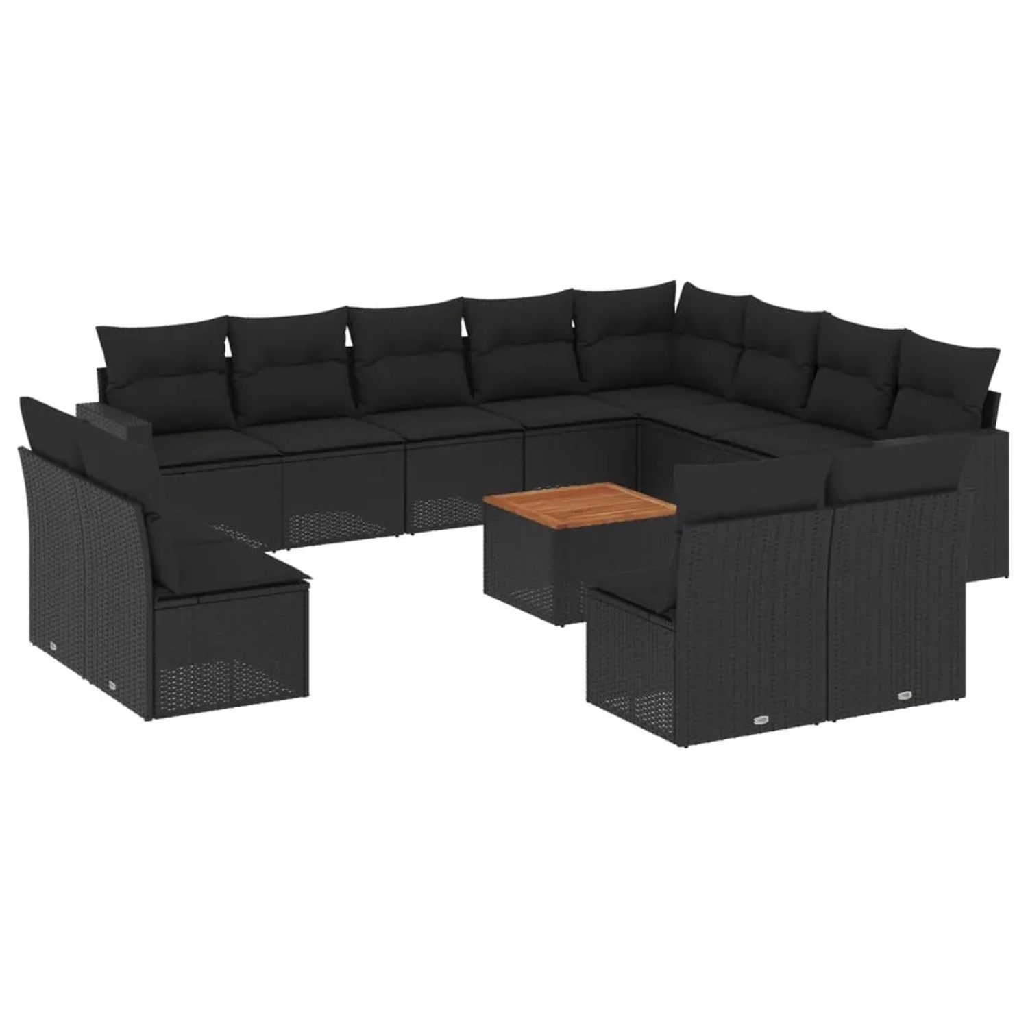 vidaXL 13-Tlg Garten-Sofagarnitur mit Kissen Schwarz Poly Rattan 3256699