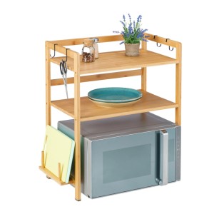 Relaxdays Mikrowellenregal aus Bambus mit Haken, naturfarben. Küchenregal für mehr Stauraum.