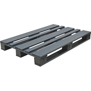 Anthrazitfarbene Möbelpalette für den Außenbereich aus behandeltem Nadelholz.