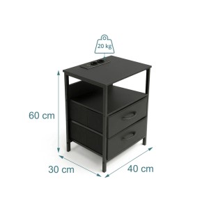 Relaxdays Beistelltisch MDF Eisen Vlies Schwarz LED USB-Anschluss Dimmbar 60 cm x 40 cm x 30 cm