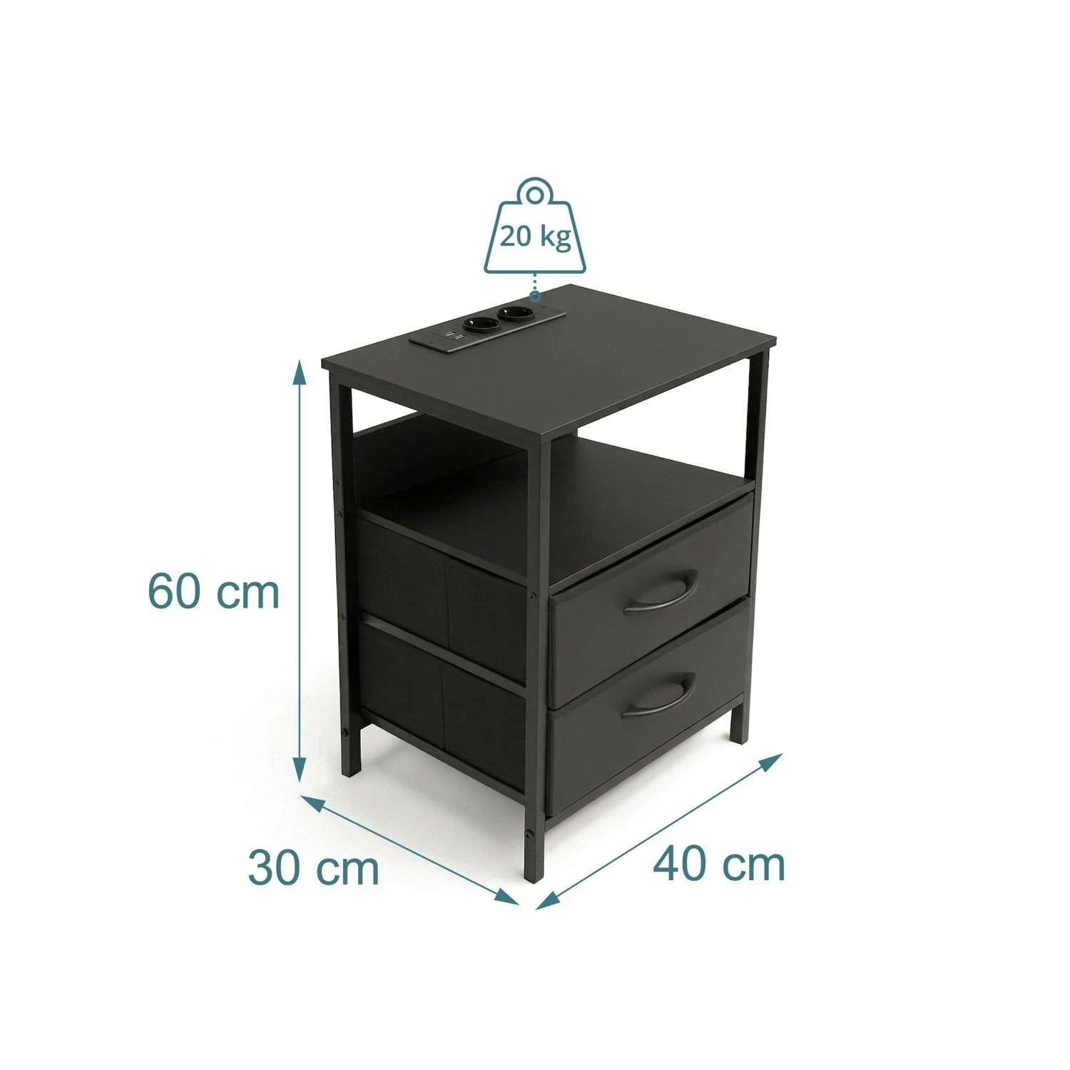 Relaxdays Beistelltisch MDF Eisen Vlies Schwarz LED USB-Anschluss Dimmbar 60 cm x 40 cm x 30 cm_3