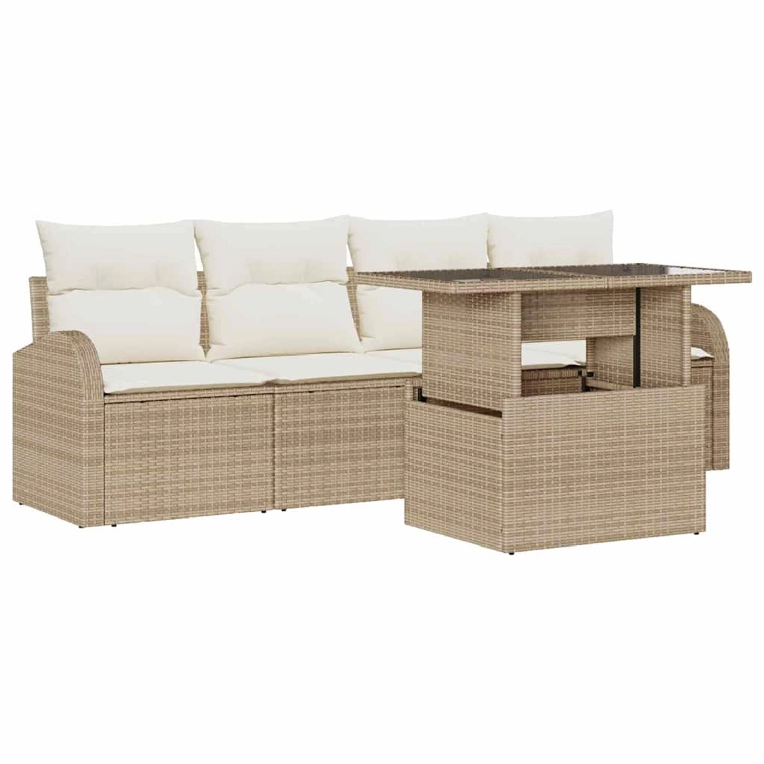 vidaXL Garten-Sofa-Set mit Kissen 5-Tlg Beige Poly Rattan 3348547 günstig online kaufen