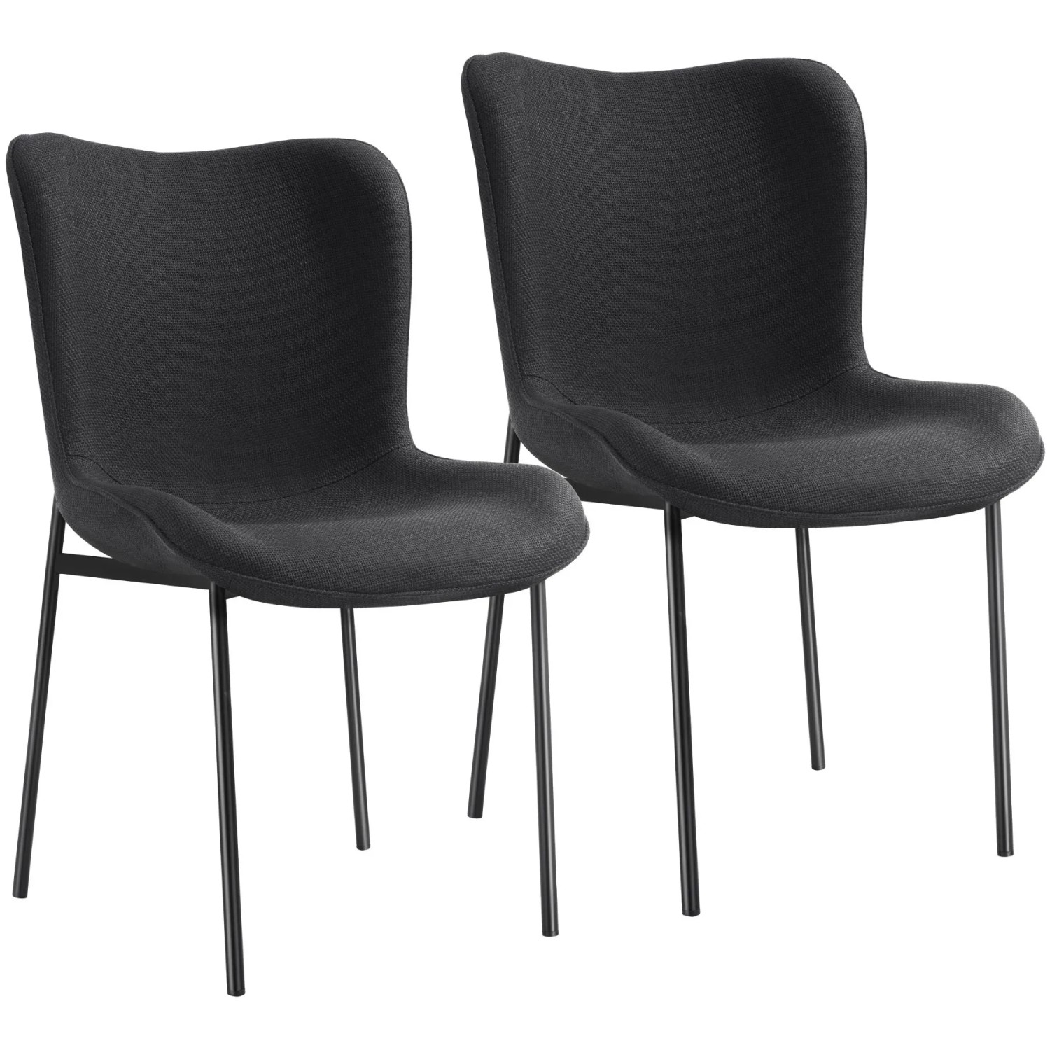 Tectake Polsterstuhl  Tessa Ergonomische Form Mit Hoher Rückenlehne Schlanke Stahlbeine 2Er Set 62 x 54 x 90 cm Webstoff Schwarz Schwarz