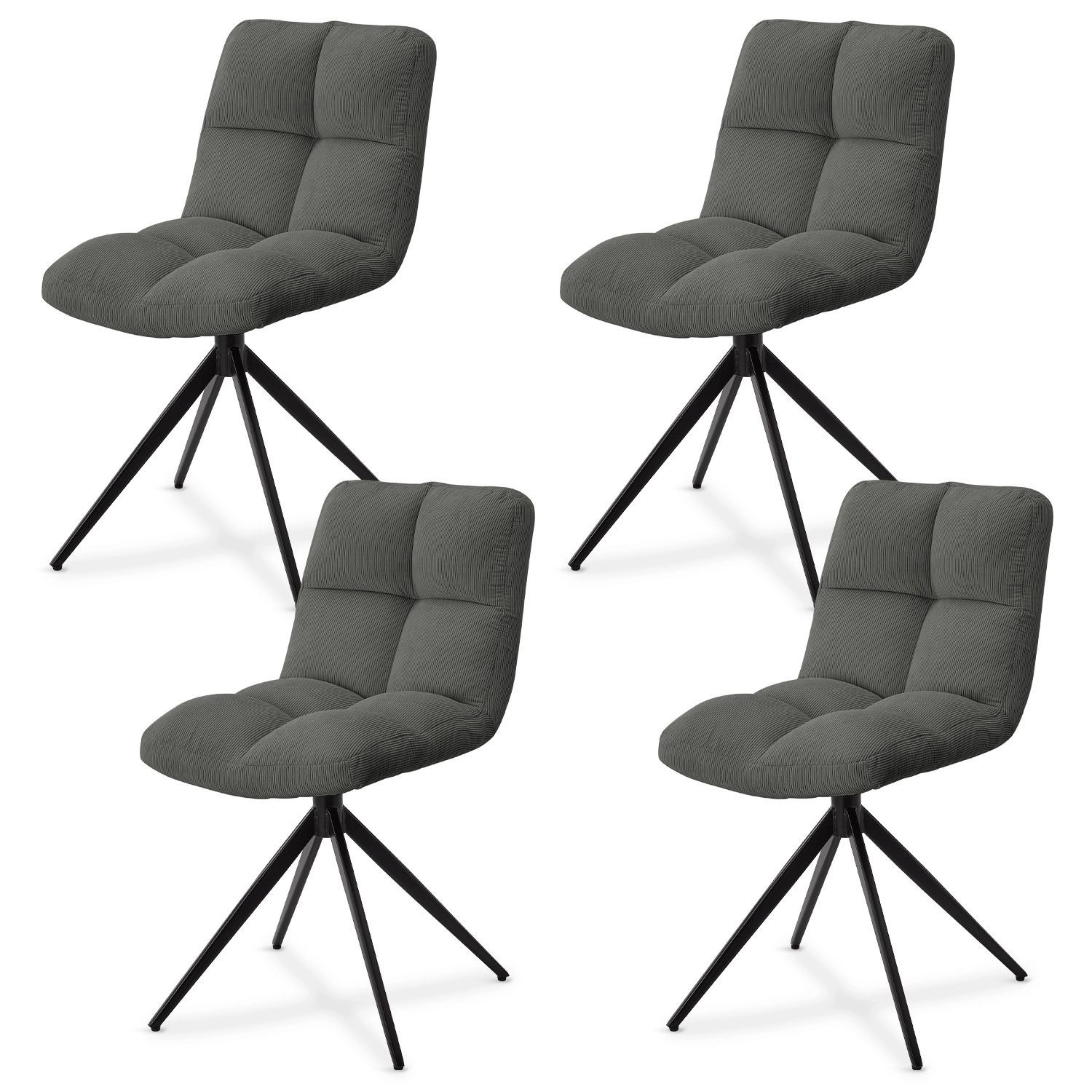 Juskys Drehstuhl Dallas 4er Set Cord Hellgrau günstig online kaufen
