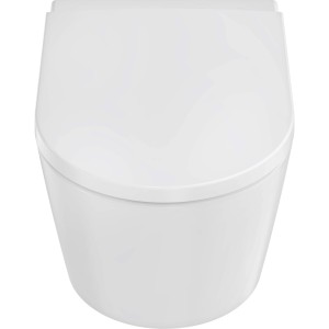 Weißes, spülrandloses Hansgrohe Wand-WC-Set mit SoftClose Funktion.