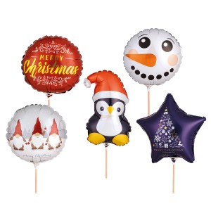 Happy People Mini Folienballons Weihnachten, 5-fach sortiert mit Weihnachtsmotiven wie Schneemann, Pinguin und Tannenbaum.